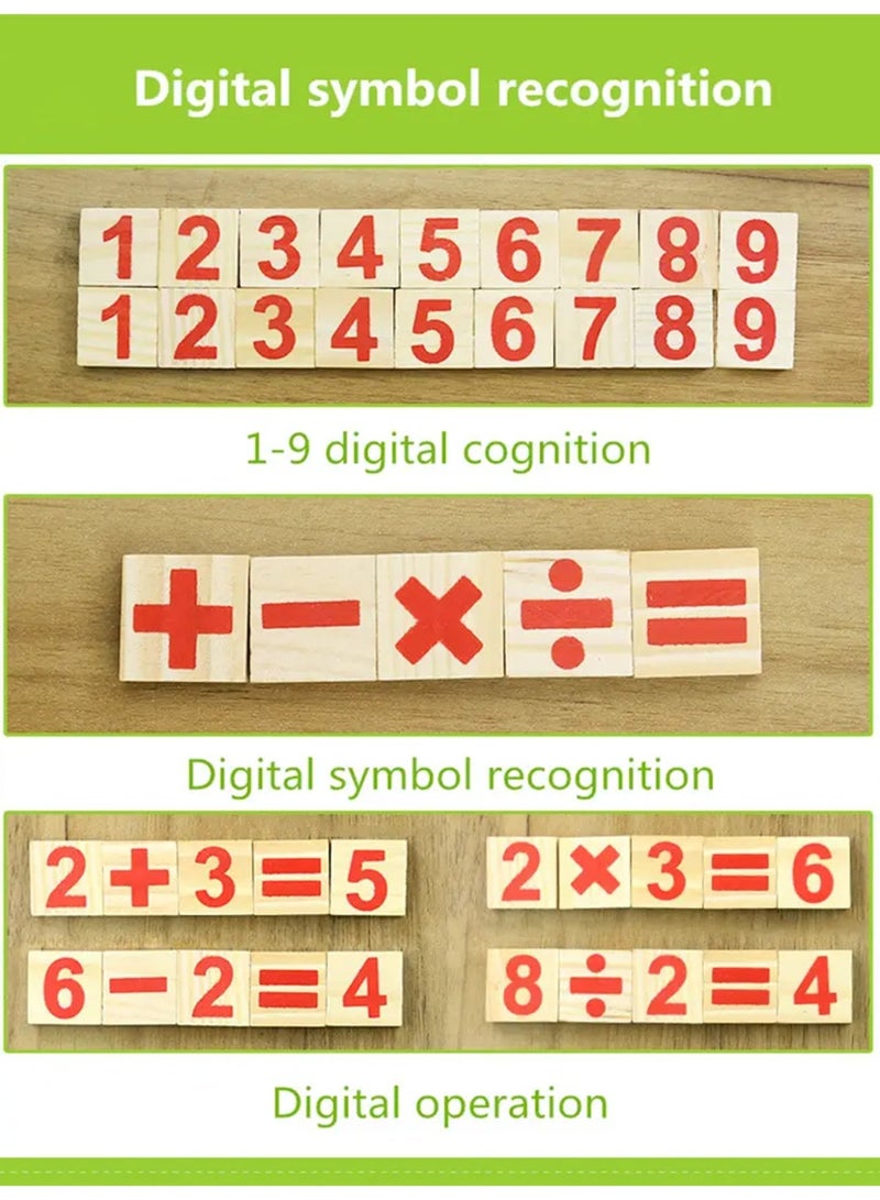 مجموعة ألعاب تعليمية للأطفال في الرياضيات - مكعبات خشبية للأرقام والرموز، ألعاب تعليمية في مجالات العلوم والتكنولوجيا والهندسة والرياضيات للتعلم المبكر، الجمع والطرح، هدية للأطفال الصغار - Image 5